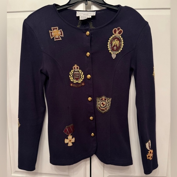 Adrienne Vittadini Jackets & Blazers - Vtg ADRIENNE VITTADINI Jeweled Beaded Trophy Soft Cotton Knit Jacket Sz S